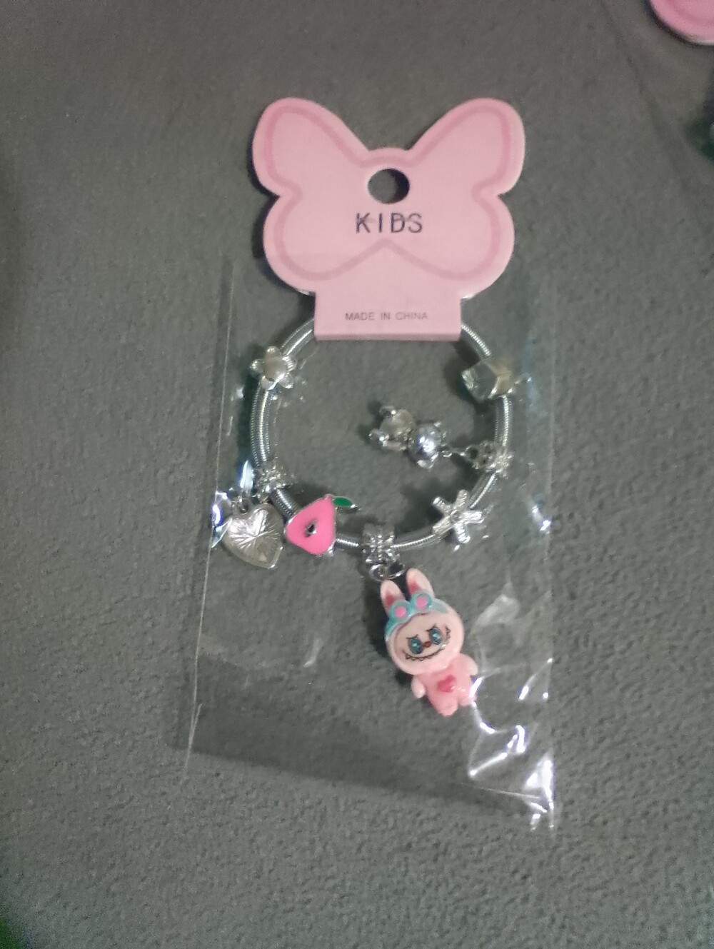 Kids Pink Charm Bracelet with Bunny Pendant